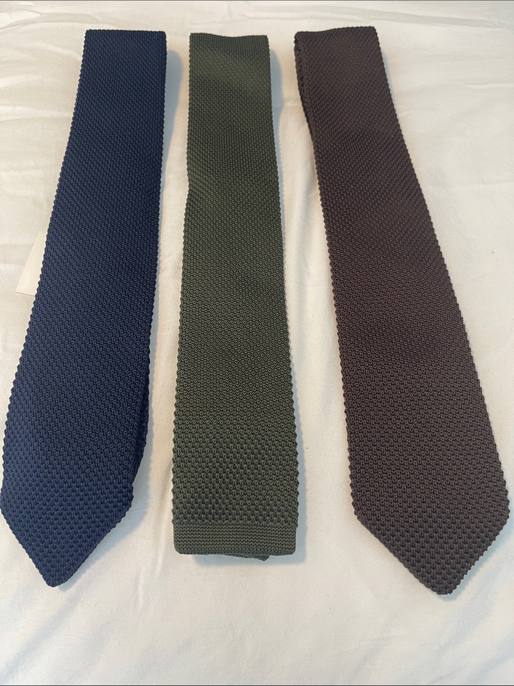 Three-Pack Knit Skinny Ties in Navy, Olive, and Brown